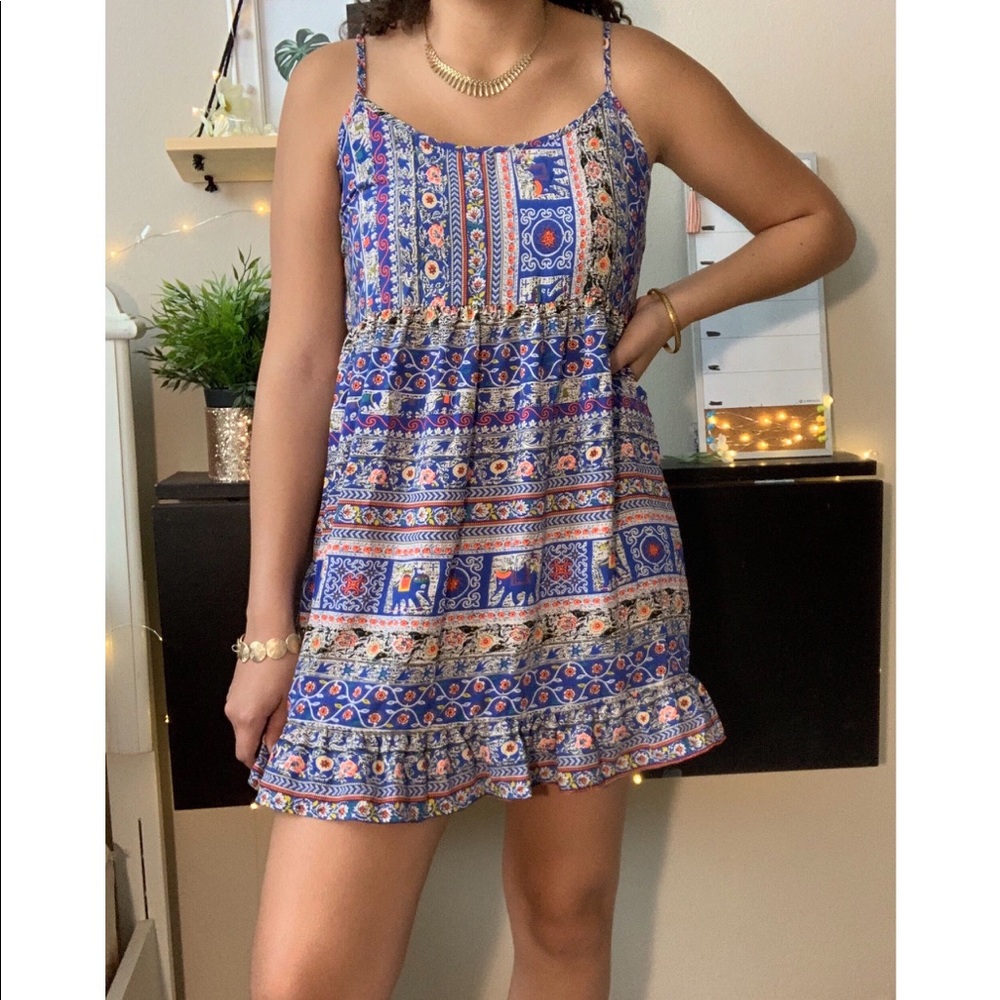 Boho pattern cute spaghetti strap dress